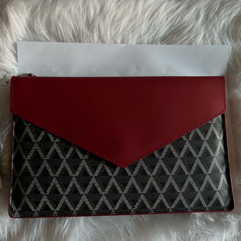 Lancaster leather handbag with shoulder strap. Red, black & gray. New with tags.